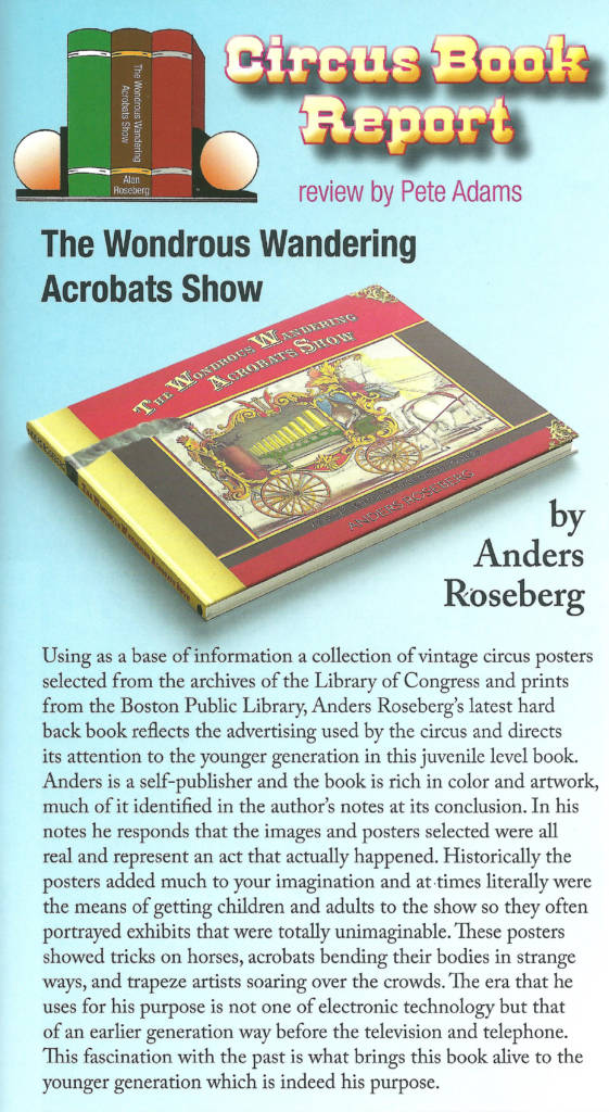 “The Wondrous Wandering Acrobats Show” Gets Reviewed by Pete Adams in “The White Tops” Magazine